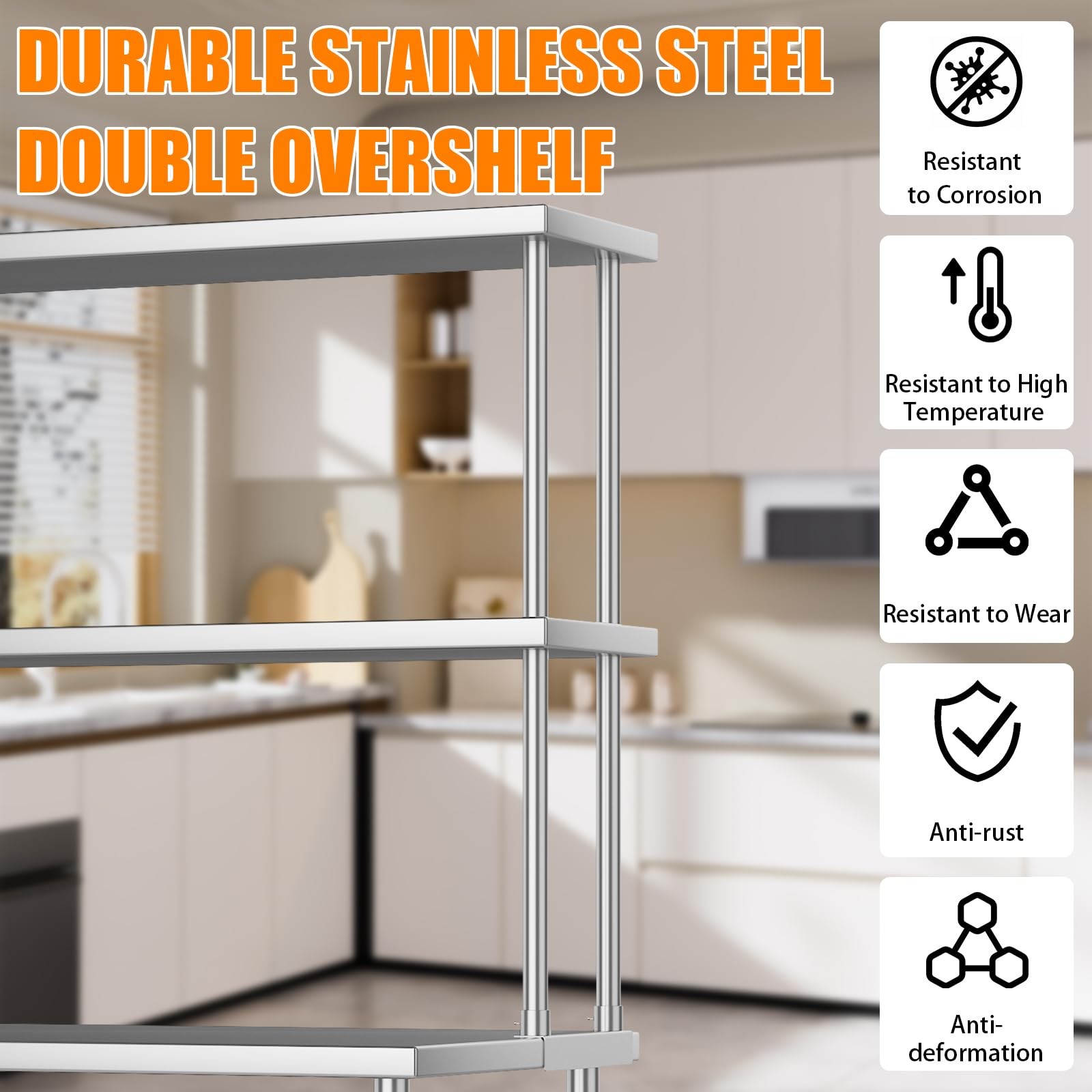 60x12x37 in Stainless Steel Overshelves 2-Tier Heavy Duty Adjustable Shelves