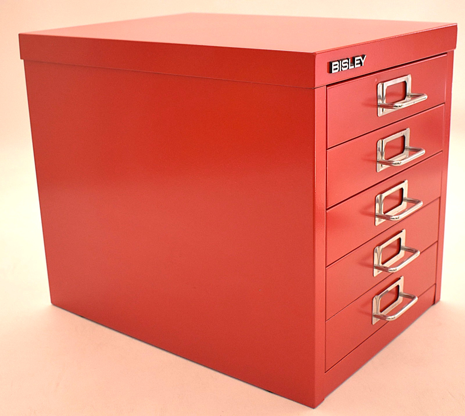 Bisley 5 Drawer Cabinet Inserts Red Metal Exc Cond 15” deep x 13” ht x 11” wide