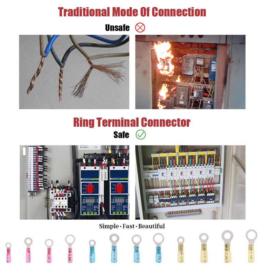 Waterproof Wire Crimp Connectors Heat Shrink Ring Terminals 22-10 AWG 50-500PCS