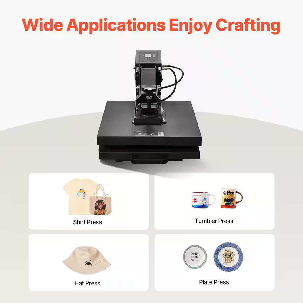 15X15 In. Heat Press Machine for T-Shirts, Even Heating, High Pressure, Easy Use