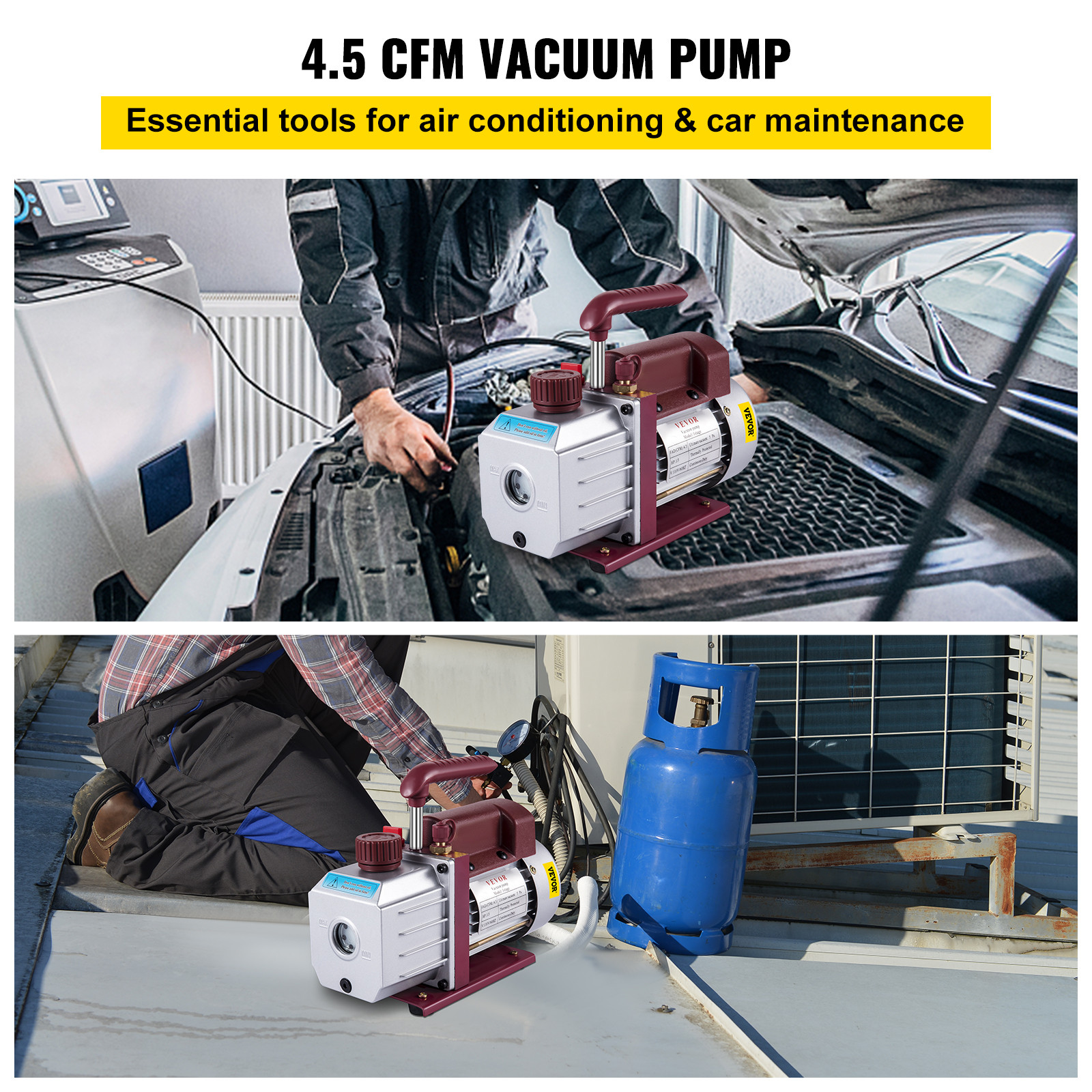 4.5 CFM Single-Stage Rotary Vacuum Pump HVAC/Auto AC 4.5CFM 1/3HP 1/4″ACME inlet