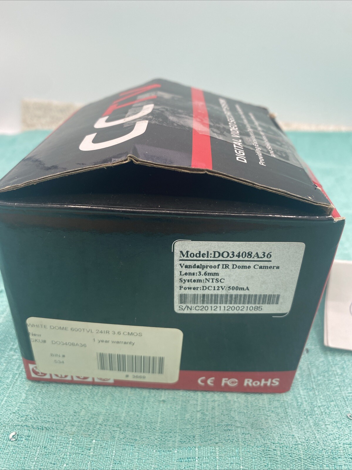 CE FC ROHS Vandalproof IR White DOME CAMERA Lens 3.6mm NTSC M#DO3408A36