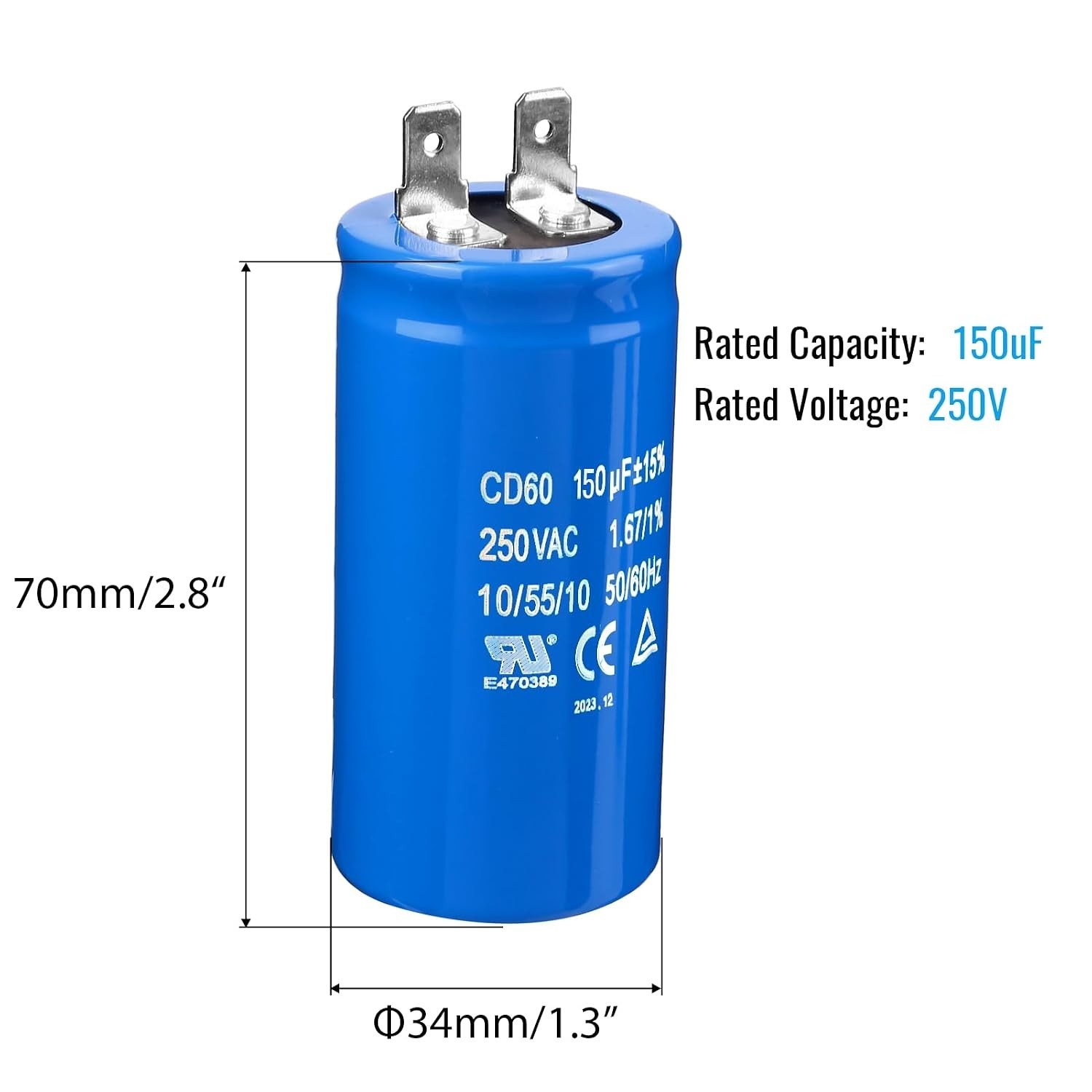 125VAC/250VAC 150uF CD60 Capacitor – Compact & Efficient Electric Motor Starter