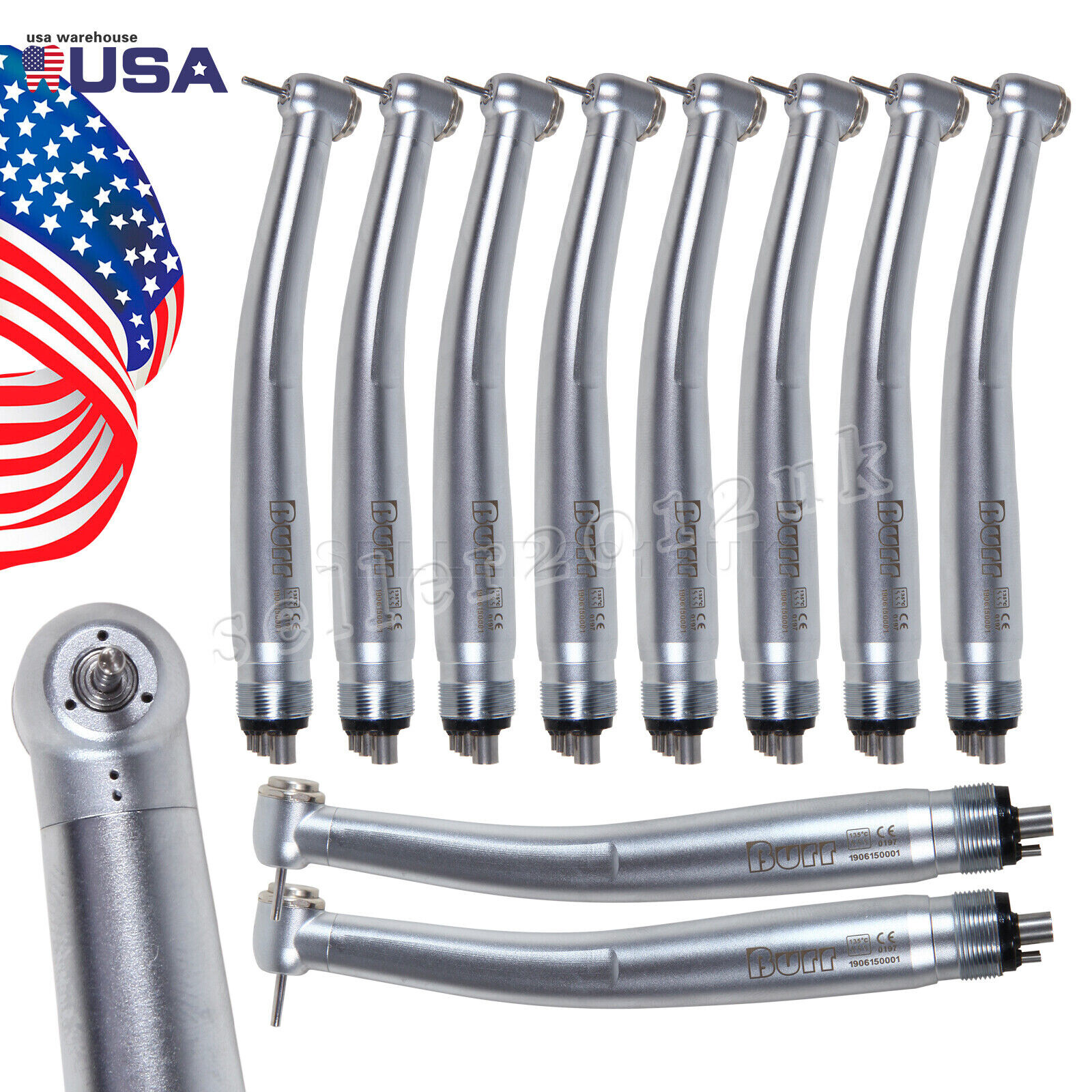 10 Pcs BURR NSK PANA MAX Style Dental High Speed Turbine Handpiece 4Hole U3BM