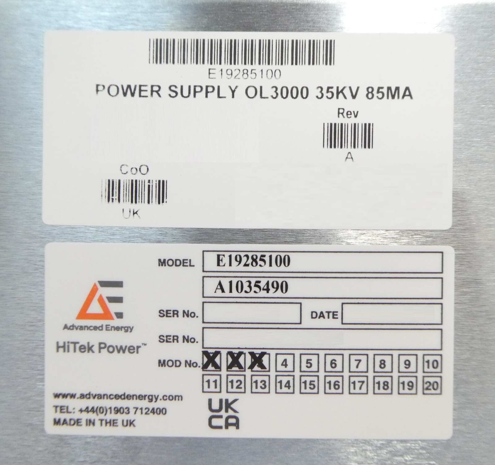 HiTek Power A1035490 35kV Power Supply E19285100 OV3000 AE Advanced Energy New