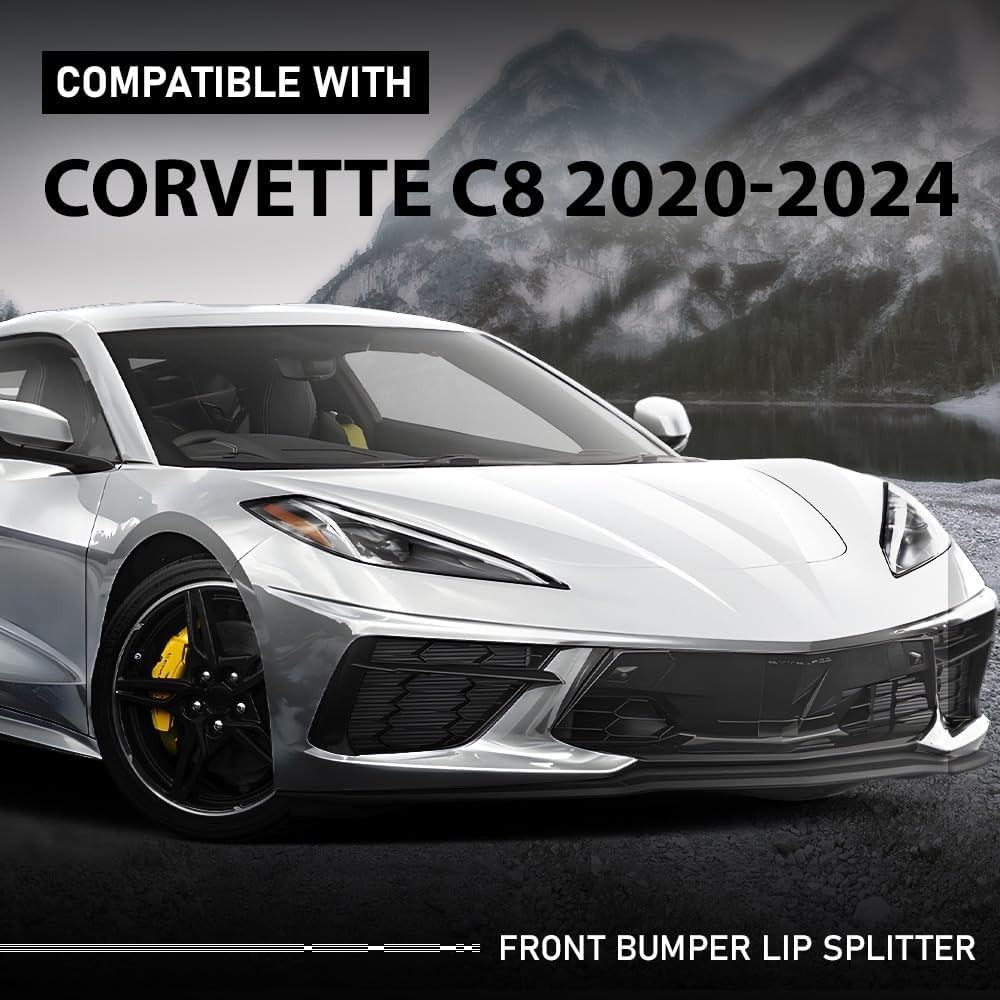 Front Bumper Lip Splitter Compatible Chevy Corvette C8 All Model 2020-2024 Black