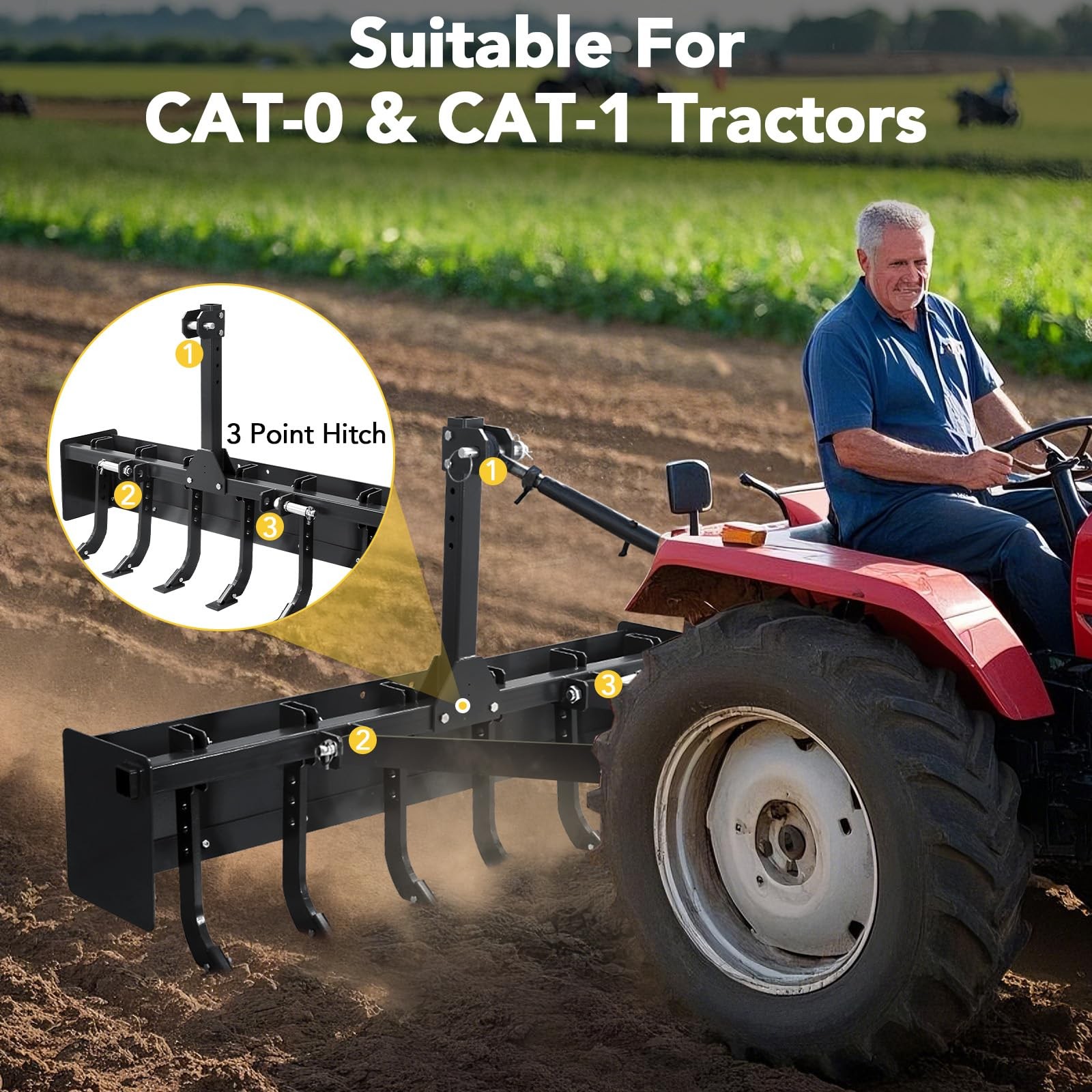 💎55″ Box Blade for Tractor 3 Point Hitch Box Scraper for CAT-0 & CAT-1 Black