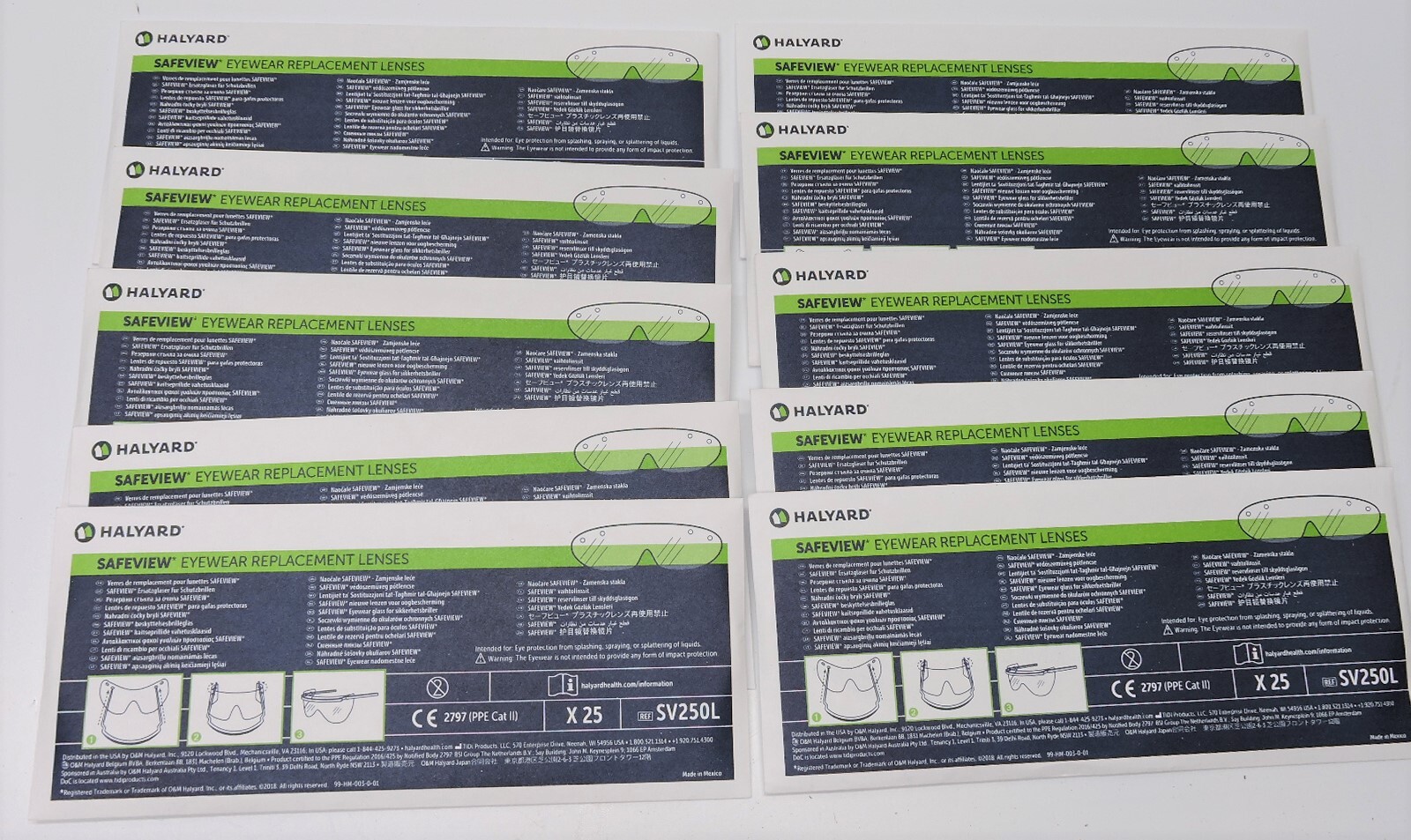Halyard SV250L Safeview Eyewear Replacement Lenses – (25 Boxes of 10, 250 Total)