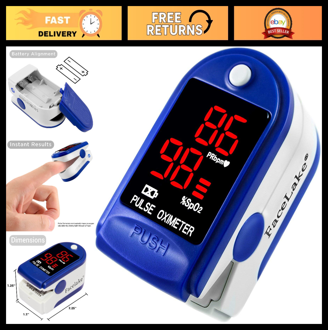 Fingertip Pulse Oximeter with Carrying Case, Batteries, Lanyard & Warranty – Blu