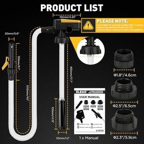 Battery-Powered Fuel Transfer Pump – 3.2 GPM No Spill New Version (Yellow)