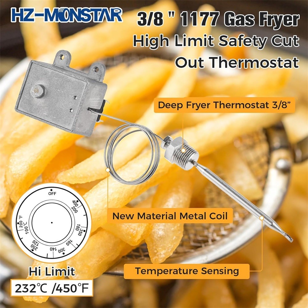1Pcs 3/8-18NPT Gas Fryer Thermostat with 31.5Inch Wire for American Range Fryer