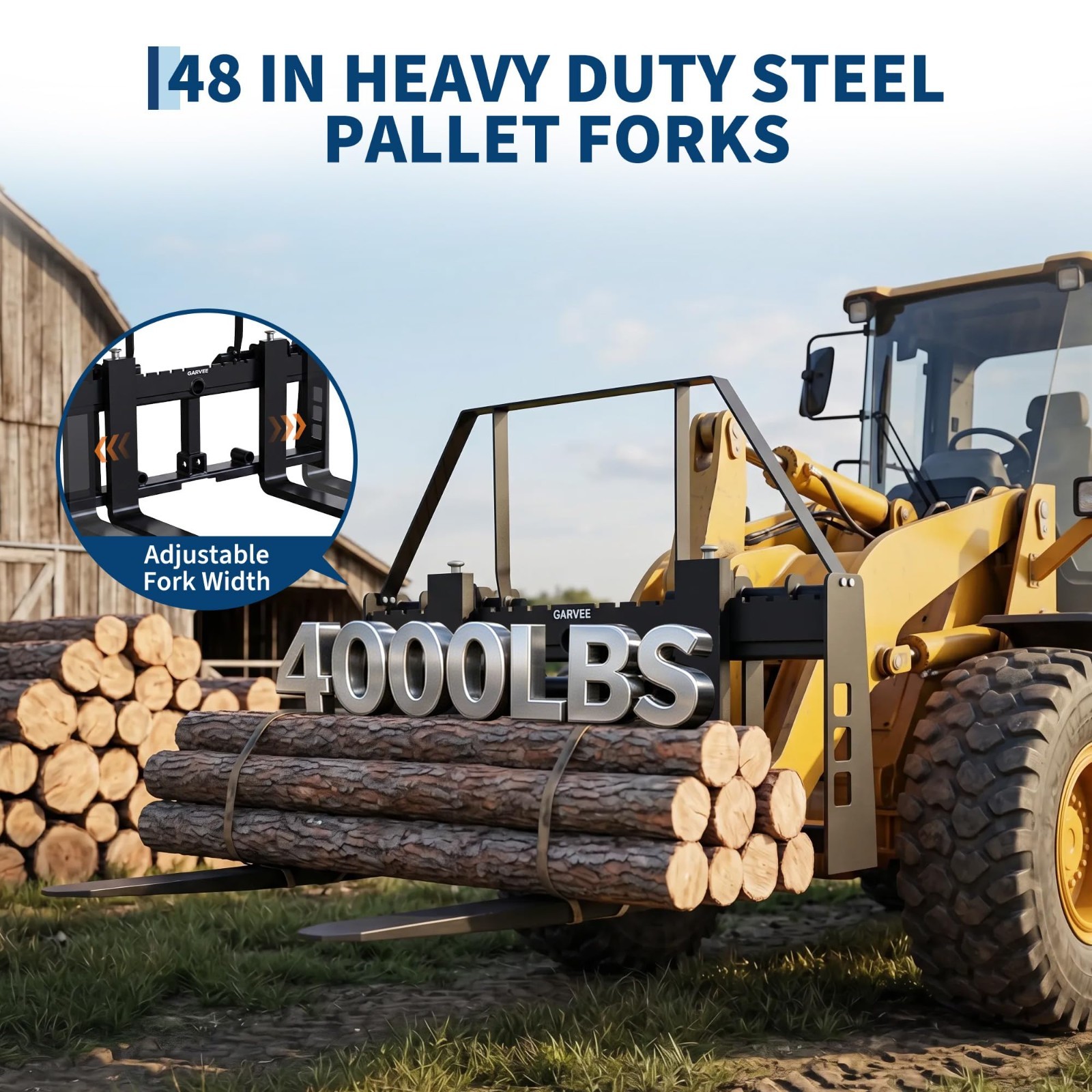 Attachments Skid Steer Pallet Fork Frame 48″ Pallet Fork Blades 2″ Hitch Receive