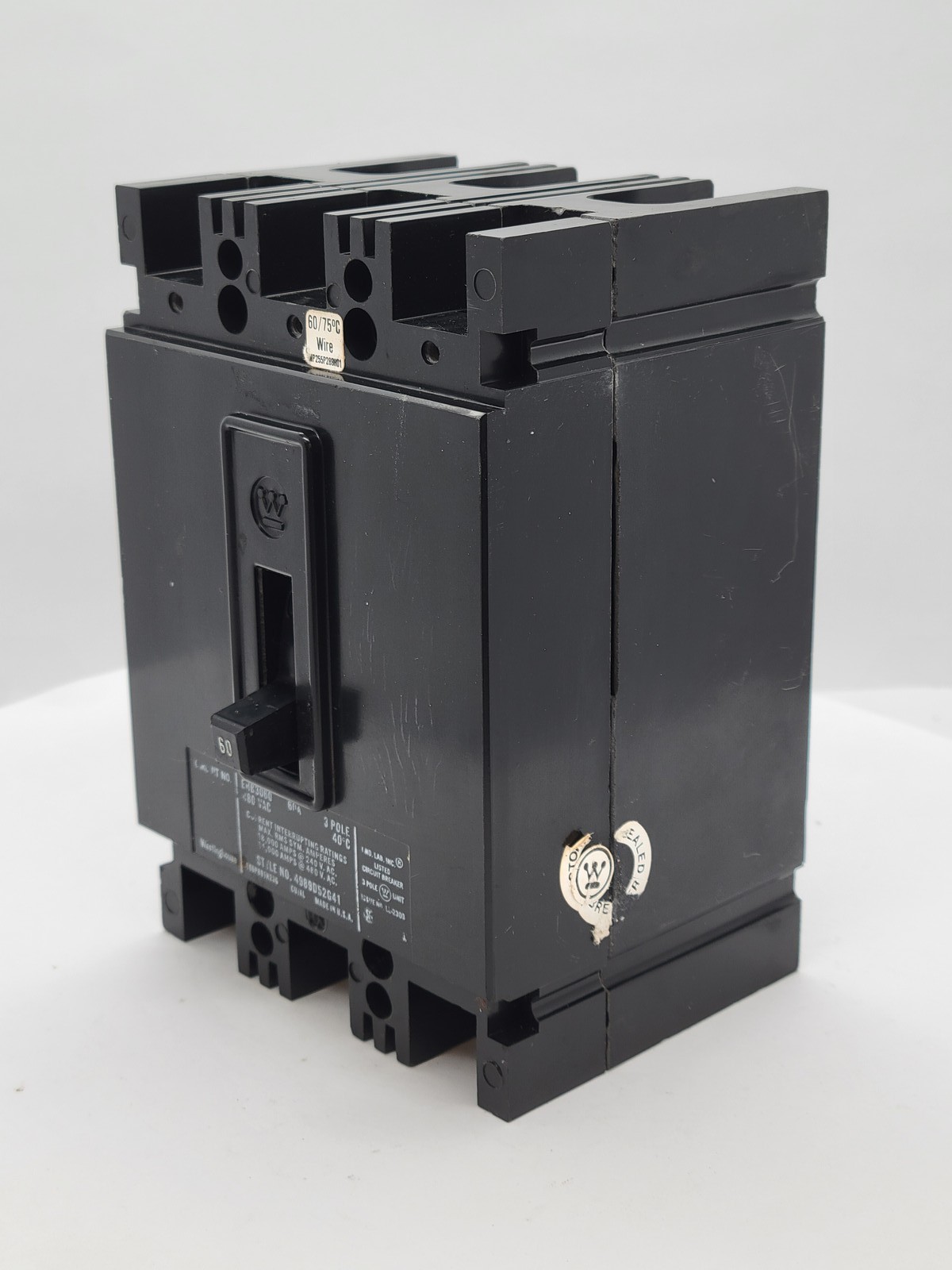 Westinghouse EHB3060 Bolt-On Circuit Breaker 60A 3P 3PH 480V 14KA EHB