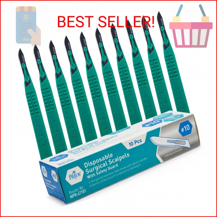 MED PRIDE Sterile Disposable Surgical Scalpels 10 Pack, Individually Wrapped Pro
