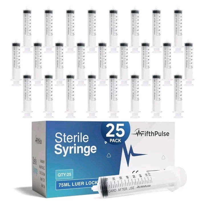 FifthPulse 75 ml Syringe without Needle – 25 Pack of Individually Wrapped…
