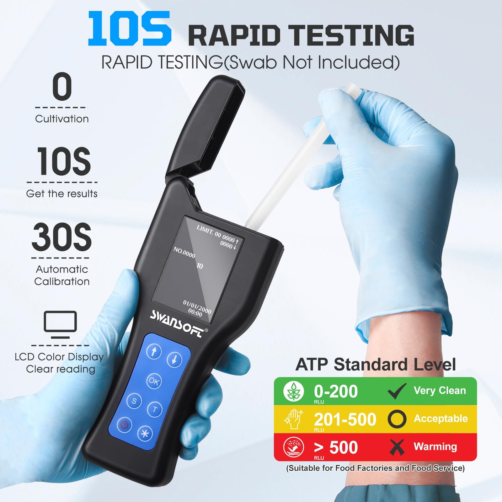 ATP Fluorescence Detector LCD Screen Surface Cleanliness Analyzer Meter