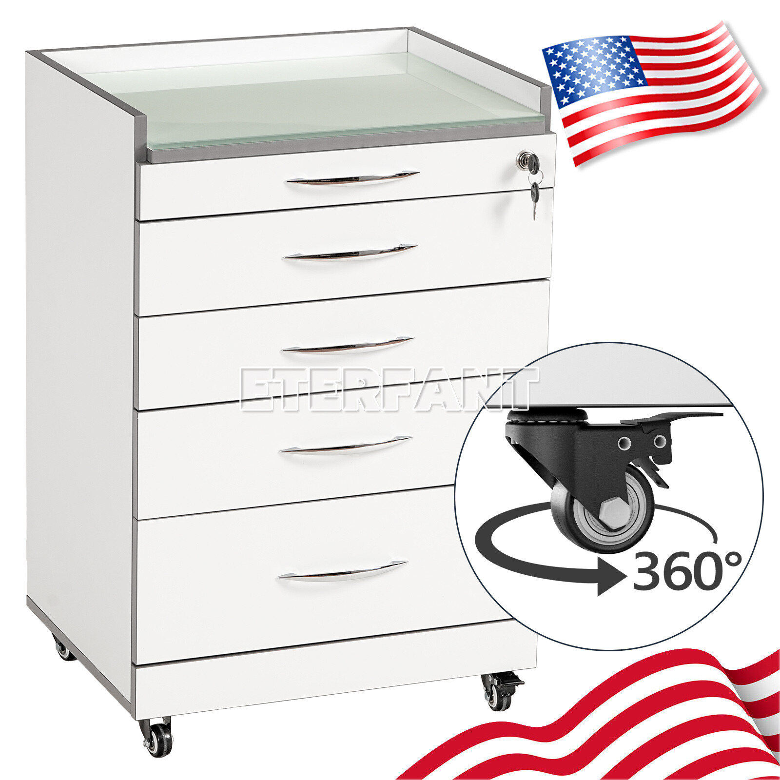 Dental Cabinet Rolling Medical Trolley Mobile Wooden Cart With Socket 4 Drawers
