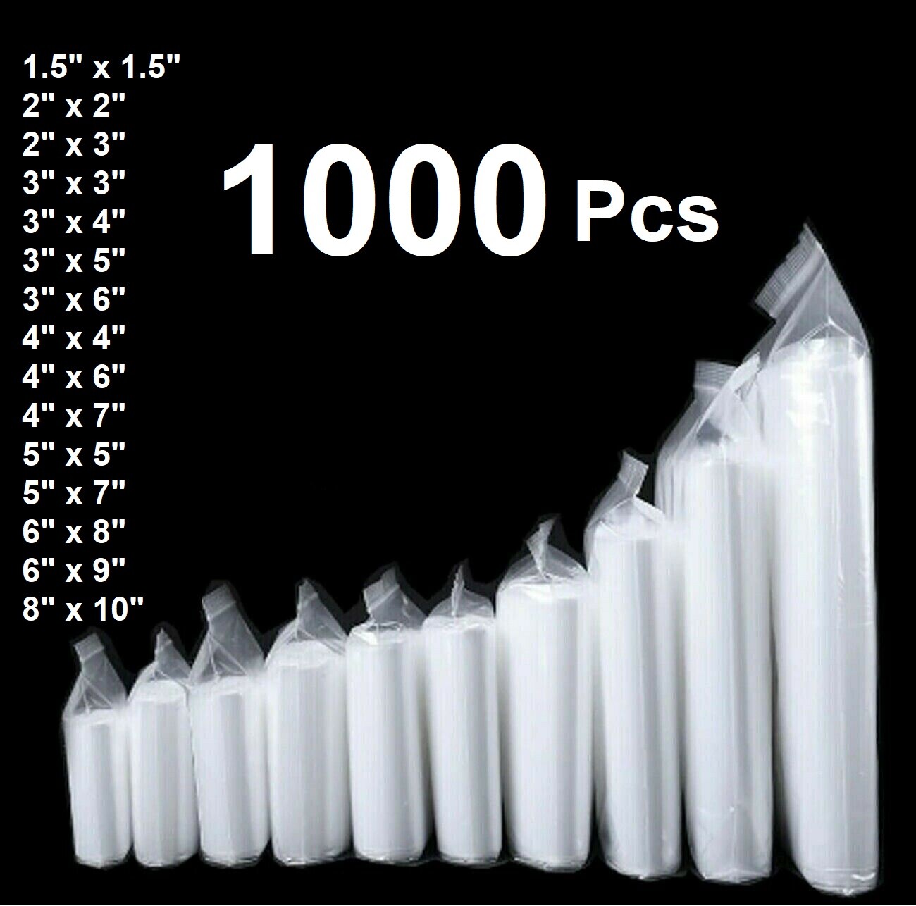 1000pcs 2-MIL Clear Reclosable ZipLock Poly Bags with Resealable Lock Seal