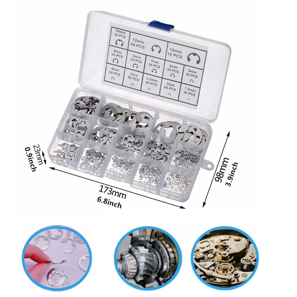 400x Car Metal Stainless Steel E-Clip Circlip Kit Retaining Ring Assortment Part