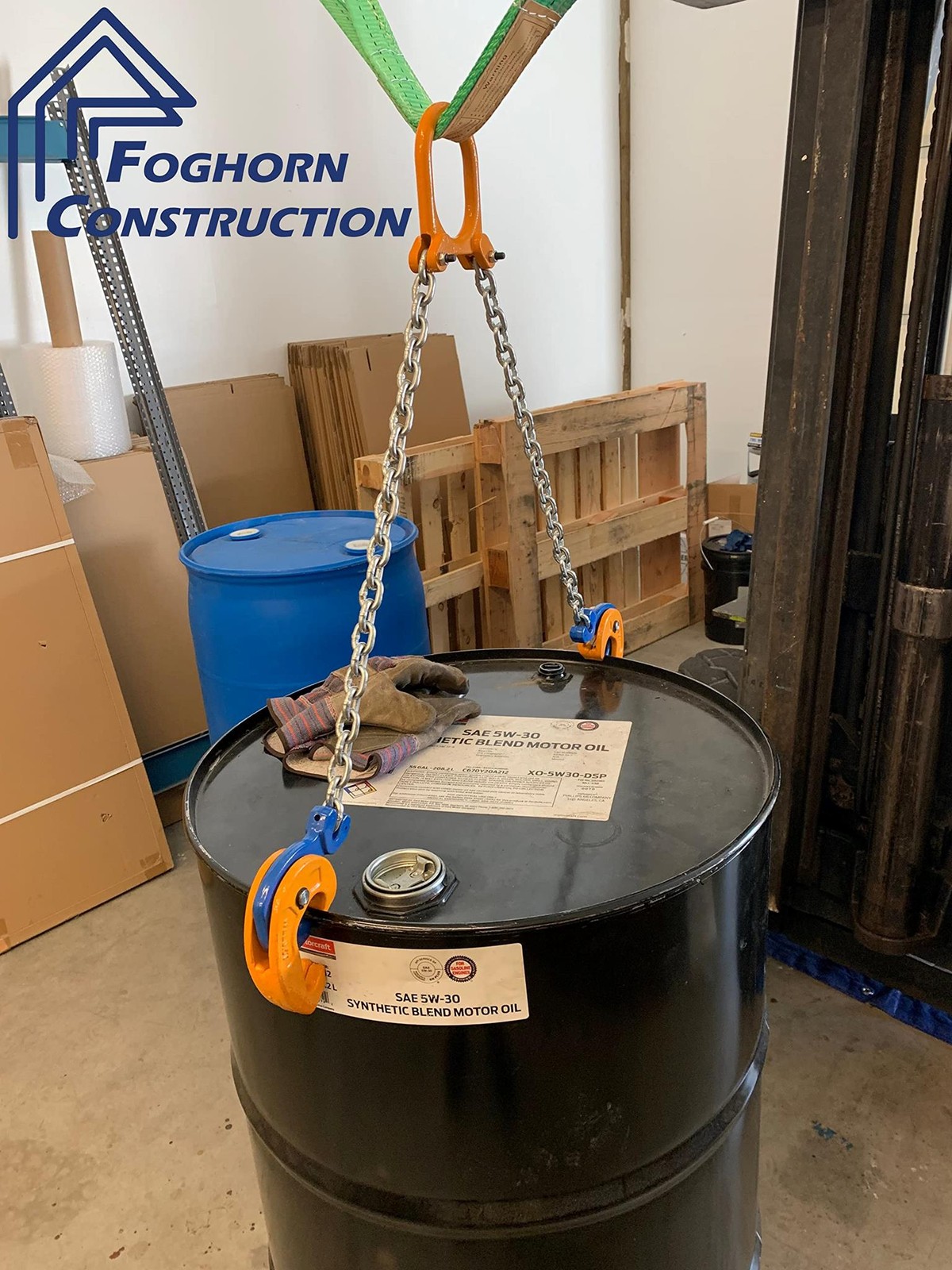 55 Gallon Drum Lifting Chain Hoist with 1 Ton Capacity – Webbing Sling Included