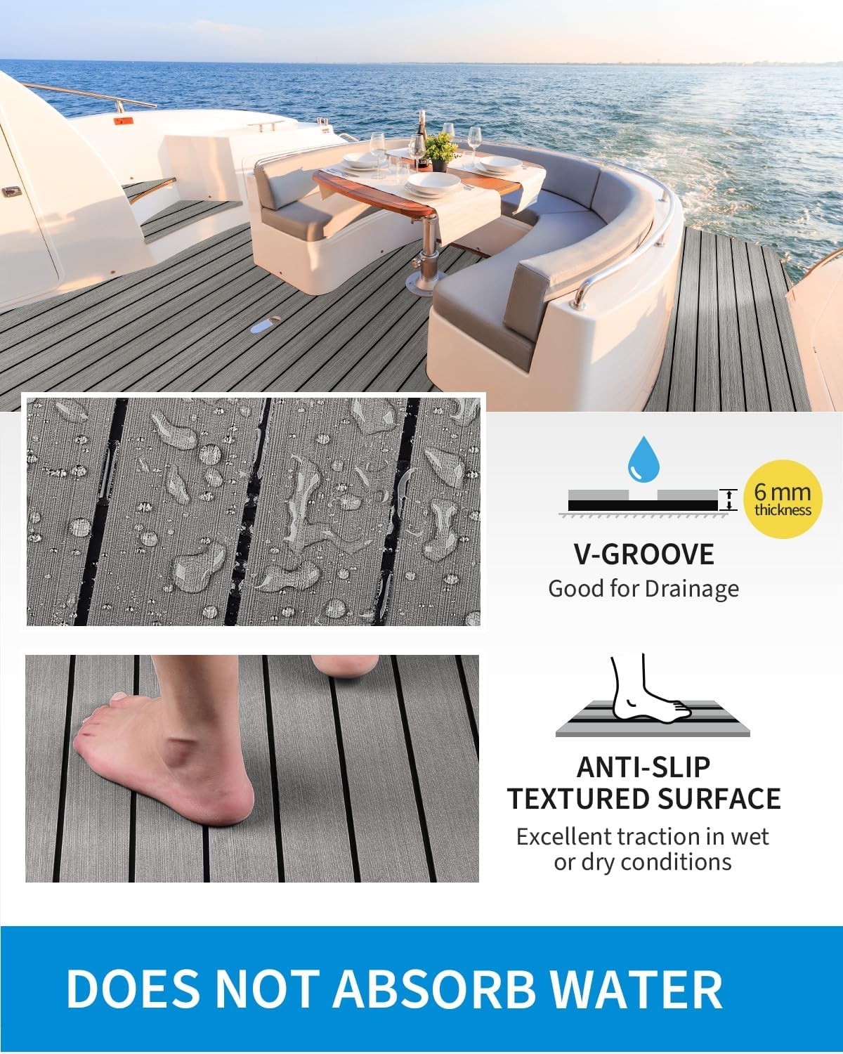Boat Flooring EVA Foam Self-Adhesive 96»x45.6»/36»/28.8»/16.8» Faux Teak…