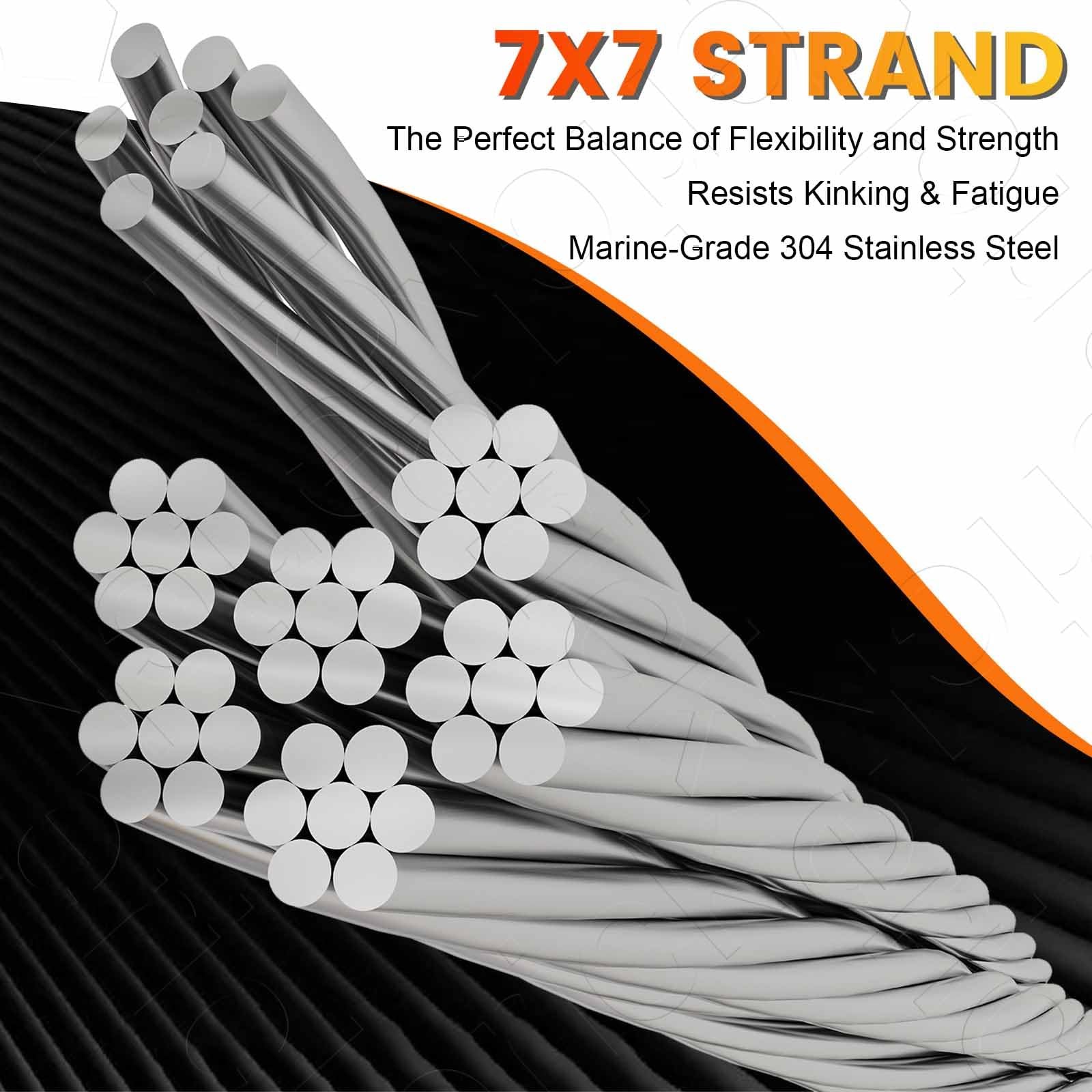 5/64 Inch 7×7 Wire Rope Kit, 100FT Stainless Steel Wire Cable with 30 Aluminu…