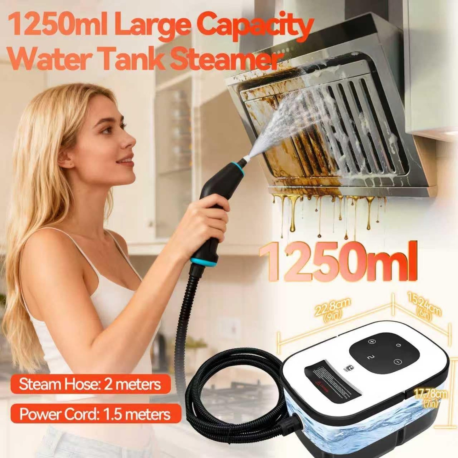 2500W Handheld Steam Cleaner, 6-Speed Portable Steamer with Large Tank & 10 A…