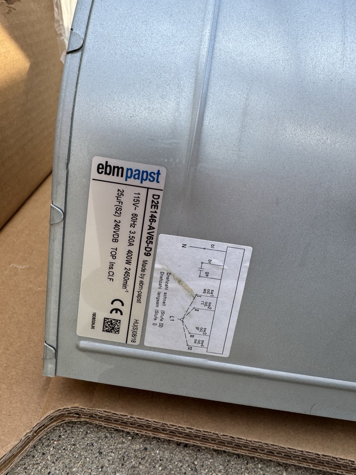 Miele 8 163 240 ebm papst D2E146-AV65-D9 Centrifugal Blower 2450 m³/h 115V