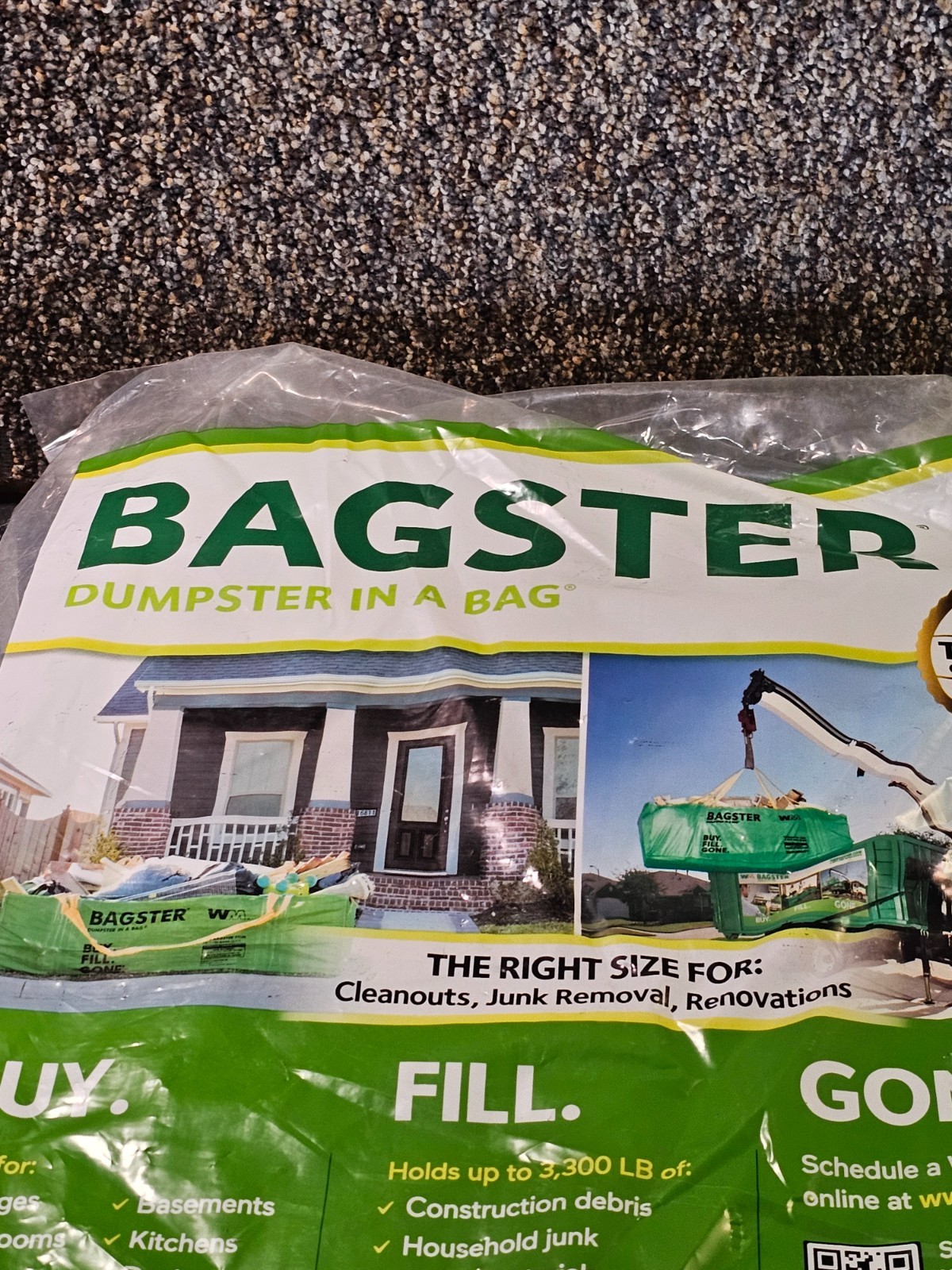 Bagster 3CUYD Trash Container Bag With a Capacity Of Up to 3,300 Pounds, Green