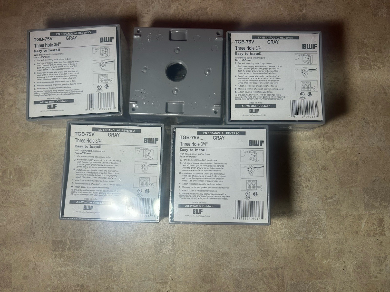 BWF TGB-75V Three HoleGang Weatherproof Outlet Box PVC 3/4” Lot Of 5