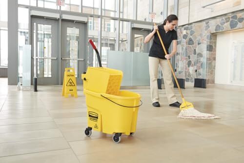 WaveBrake 35 Qt Yellow Mop Bucket with Integrated Wringer and Pour Spout