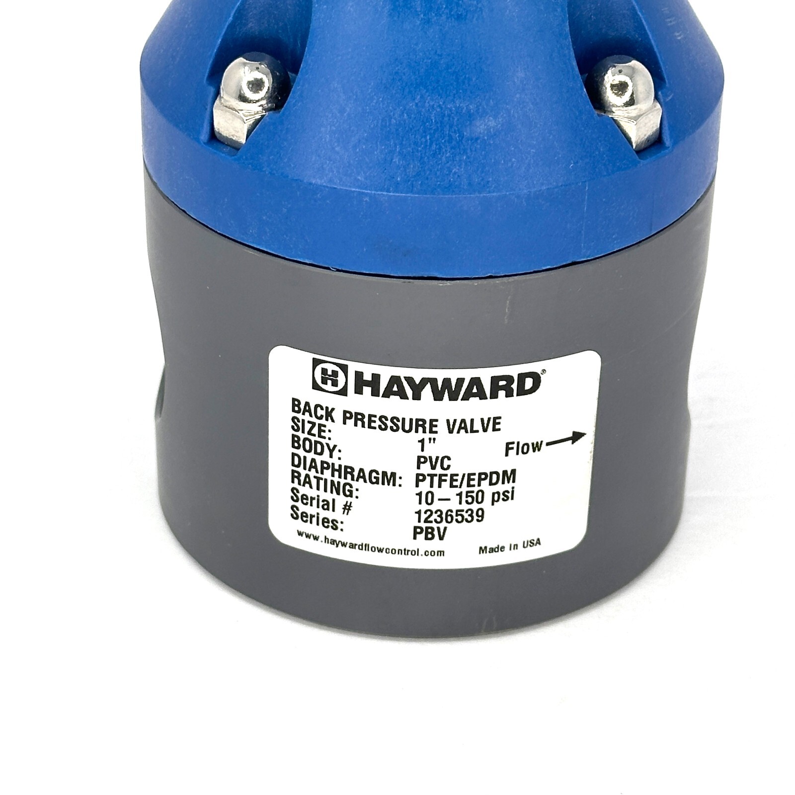 Hayward PBV1100TPE1 Back Pressure Valve 10-150 psi 1″ PVC Body EPDM Diaphragm