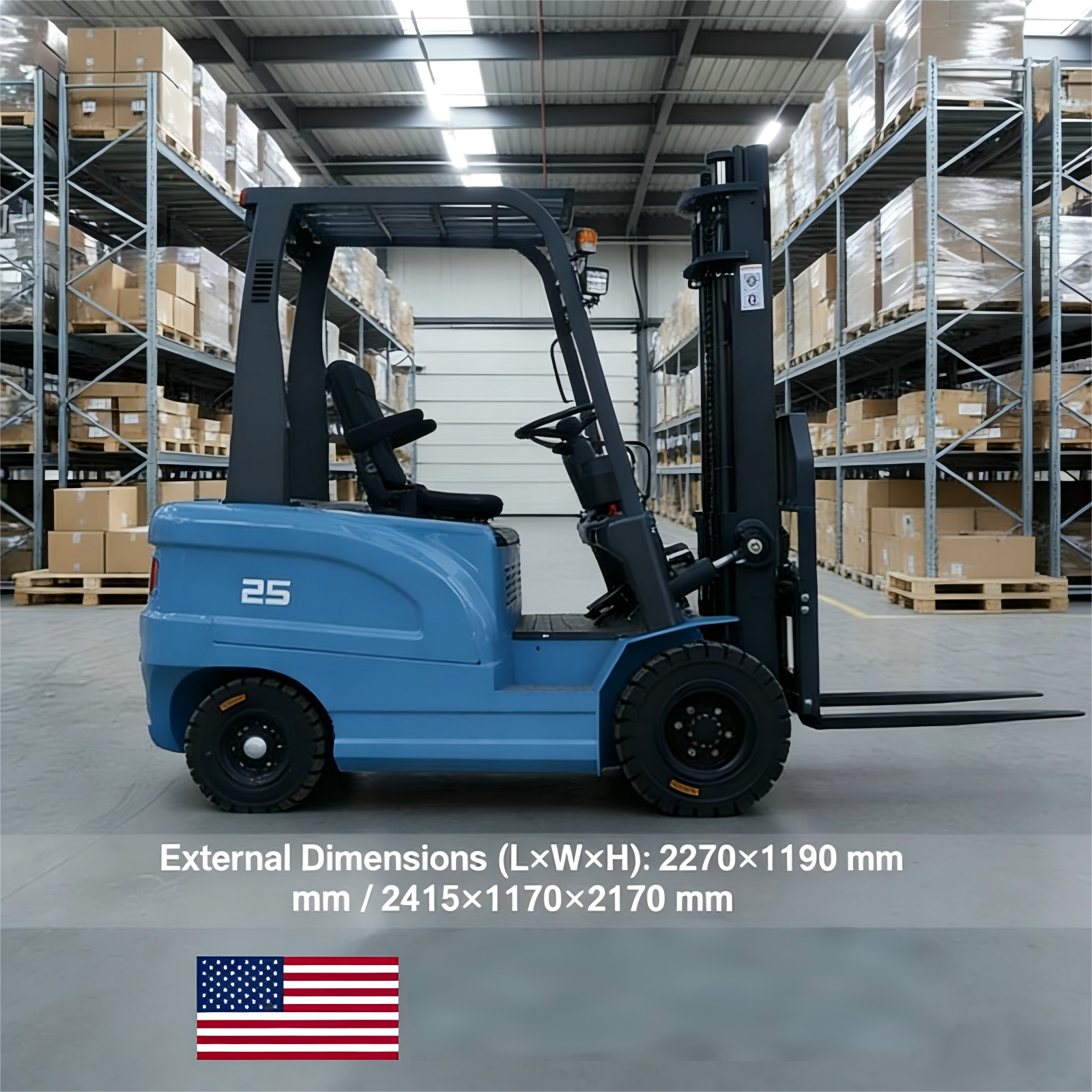 2.5-ton electric forklift, 60V 70Ah battery and charger, warehouse elevator