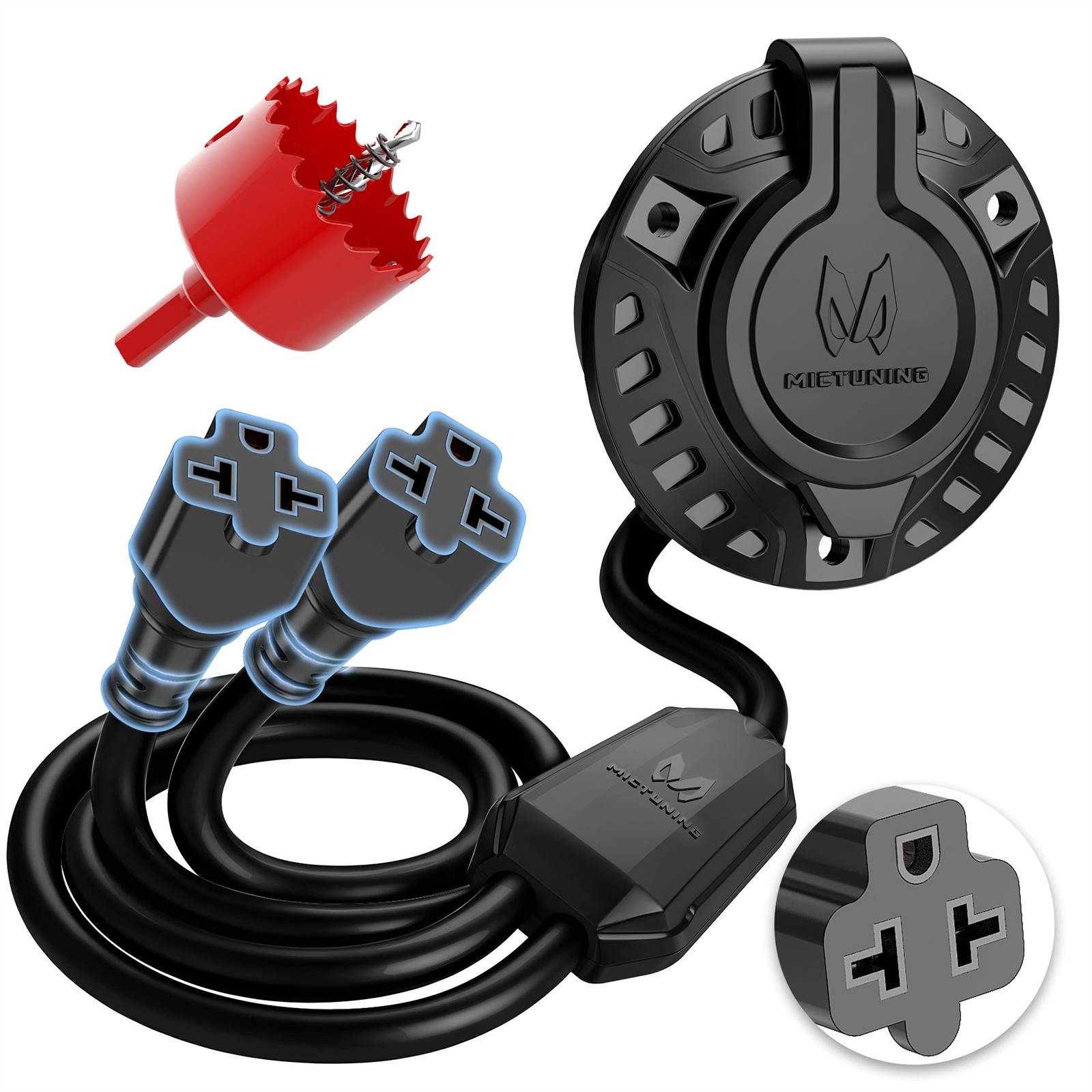 20″ 20A 125V AC Port Plug with 5-in-1 T-Blade Adapter RV Shore Power Inlet Plug