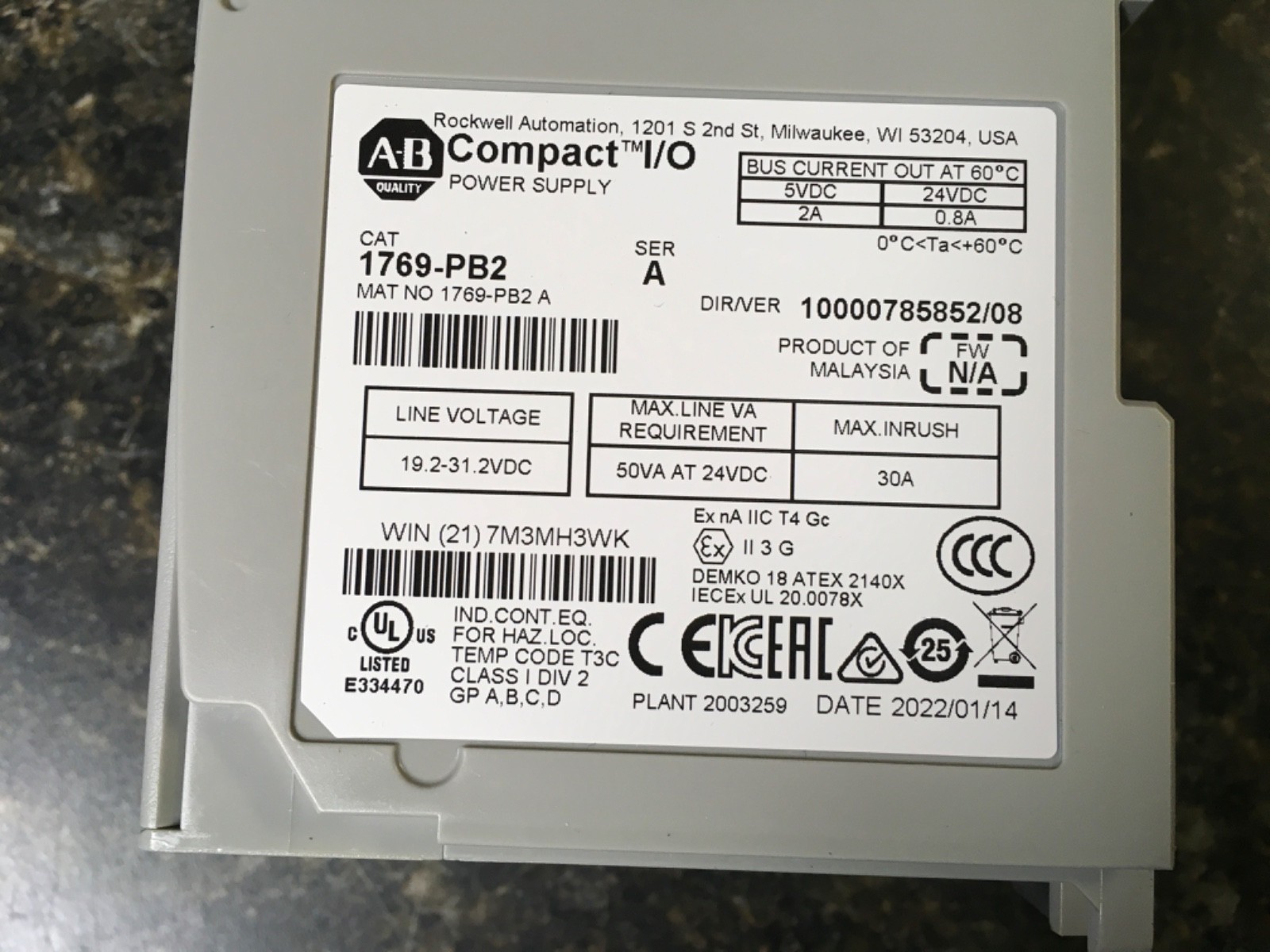 Allen-Bradley 1769-PB2 SER A, Compact I/O Power Supply 10000785852/08