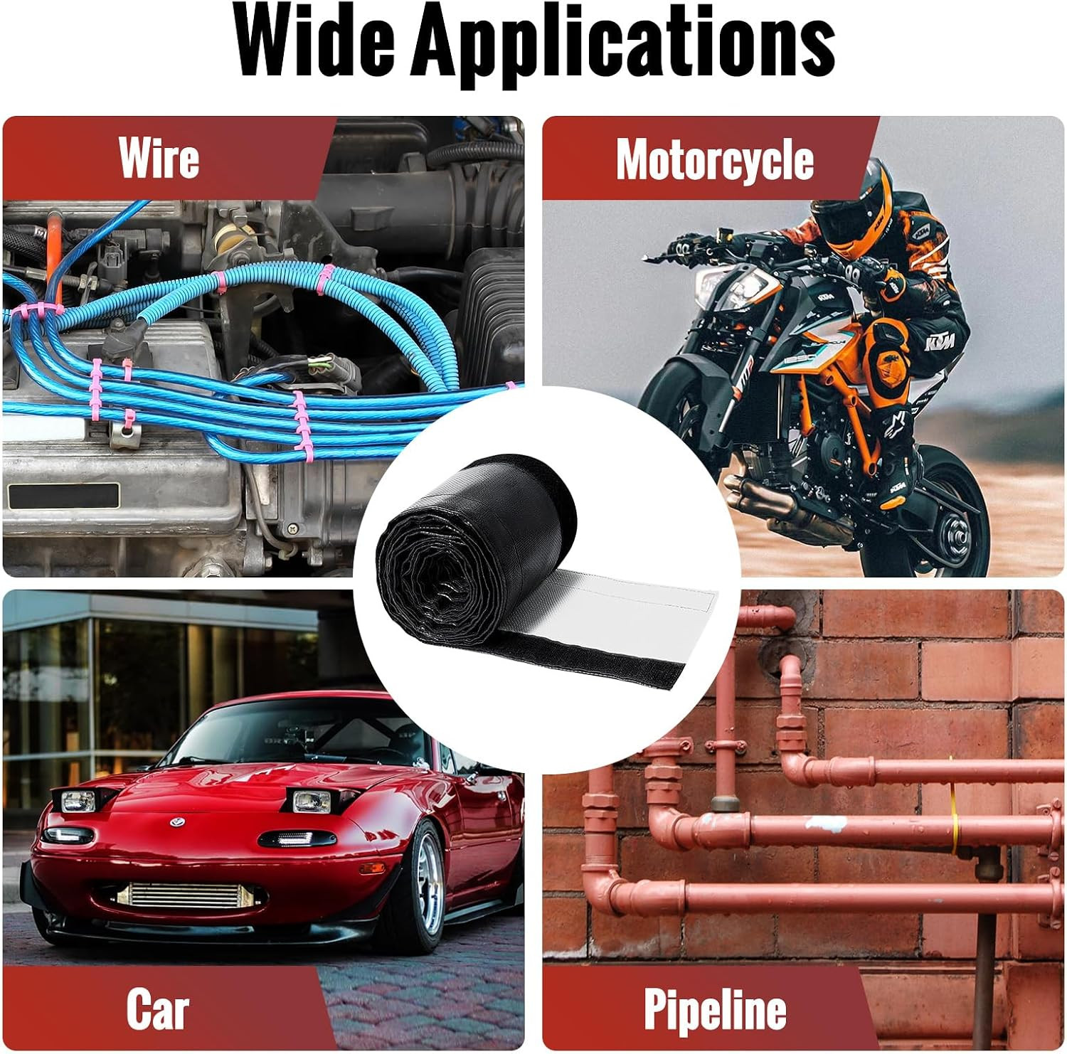 Wire Heat Shield Wrap for Car Hose Lines, 3/4″ I.D. X 10FT, Black | 1022°F Heat-