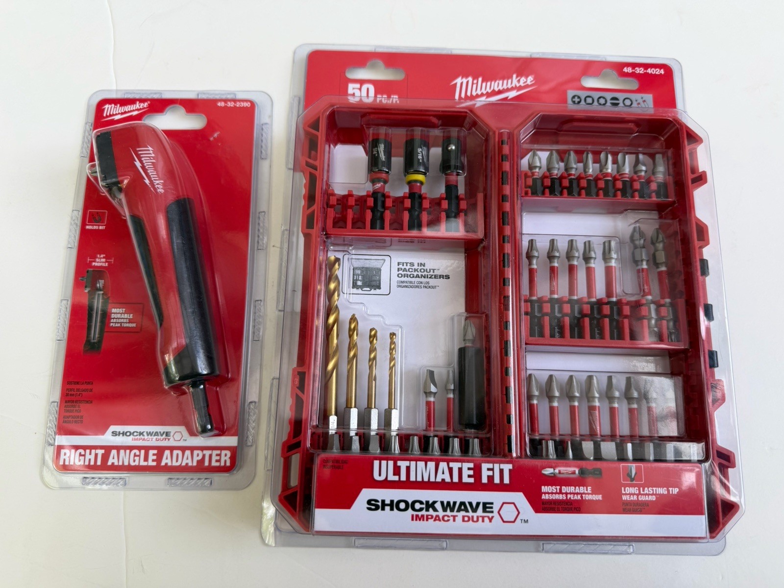 Milwaukee Shockwave 48-32-2390 Right Angle Adapter+ 50 Piece Set 48-32-4024