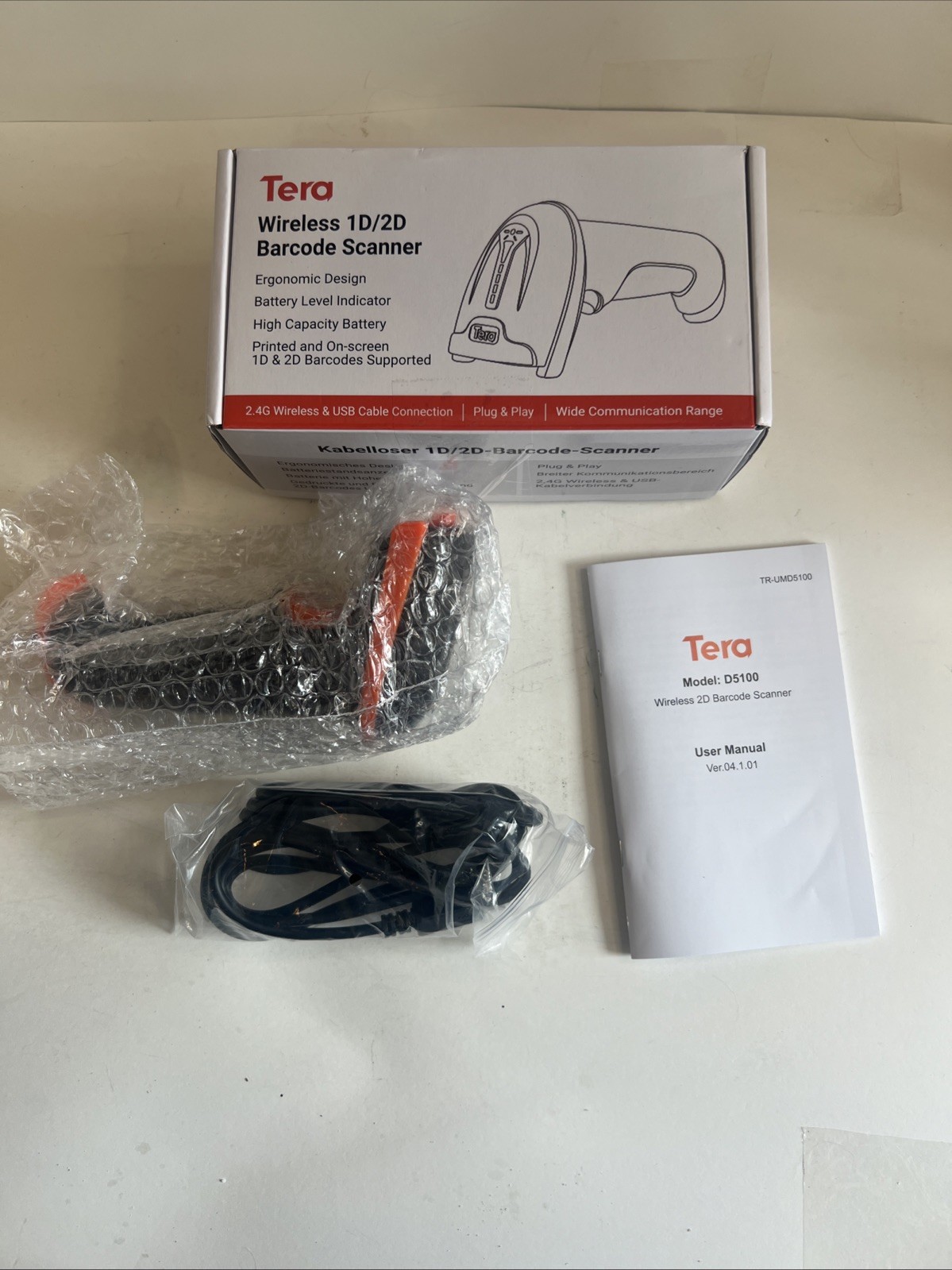 Tera Industrial 1D/2D Wireless Barcode Scanner Model D5100 Bluetooth 2.4G USB