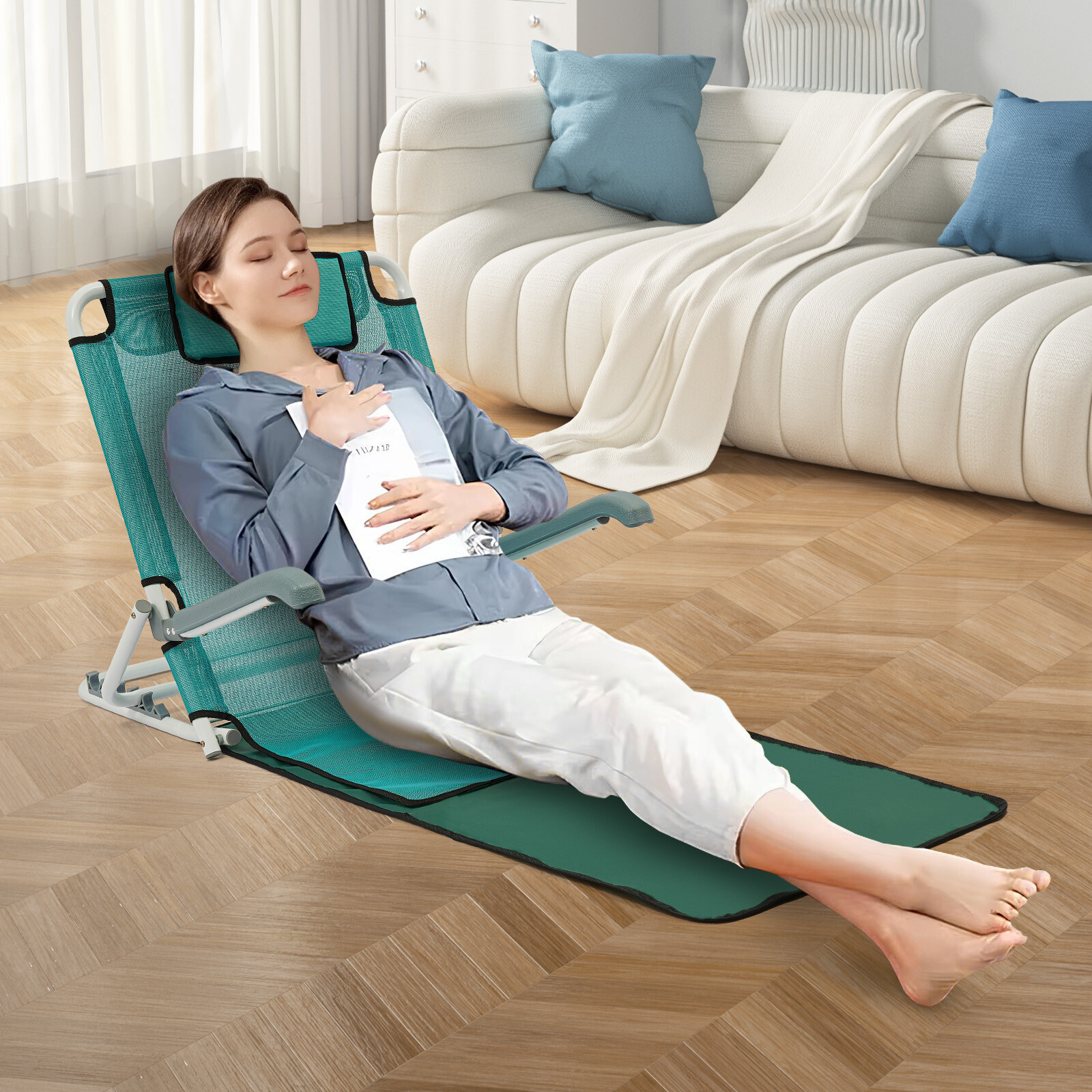 Foldable Adjustable Bed Backrest Support Sit-up Back Rest Bed Chair 198.42 lbs