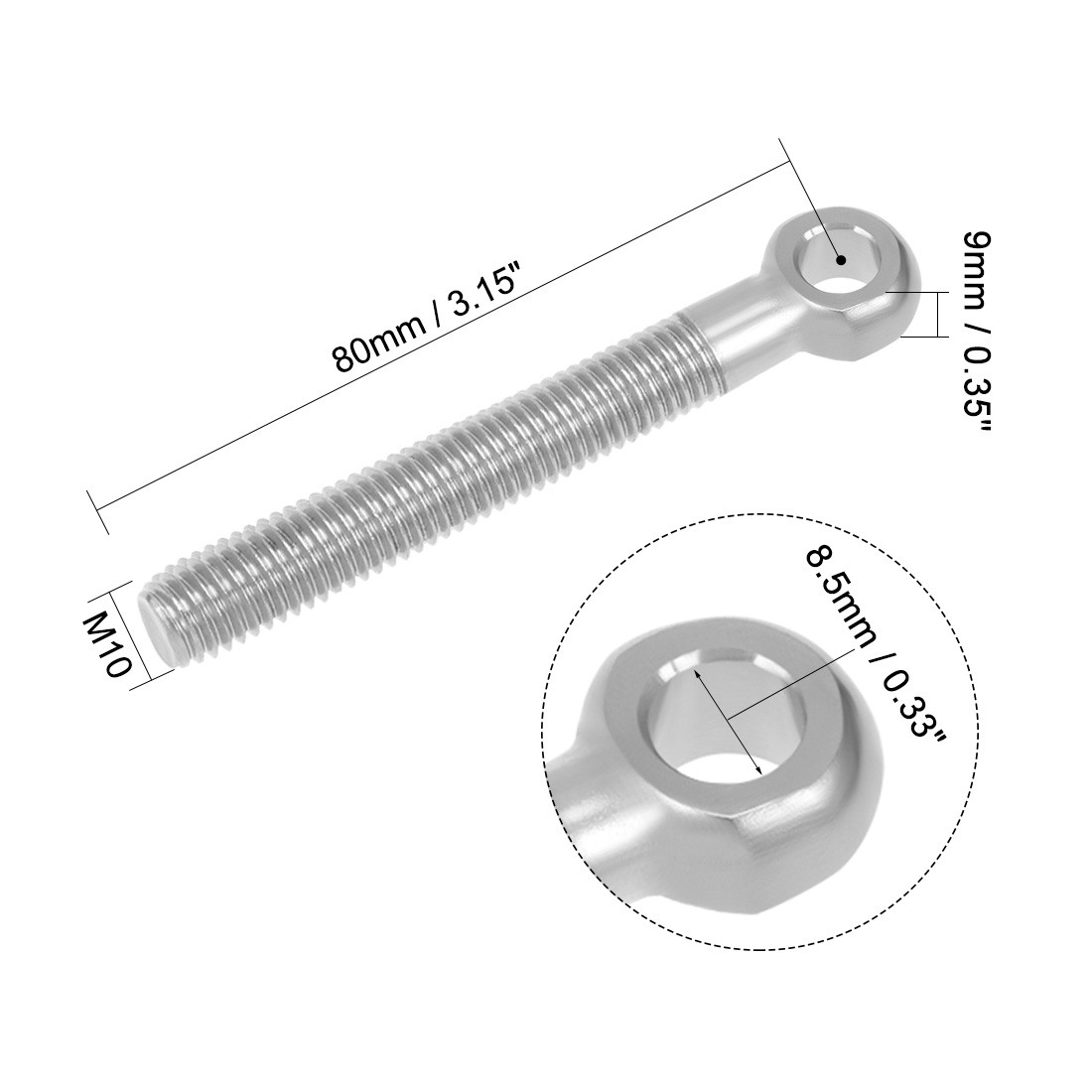 M10 x 80mm Machinery Shoulder Swing Lifting Eye Bolt Metric Thread 2pcs