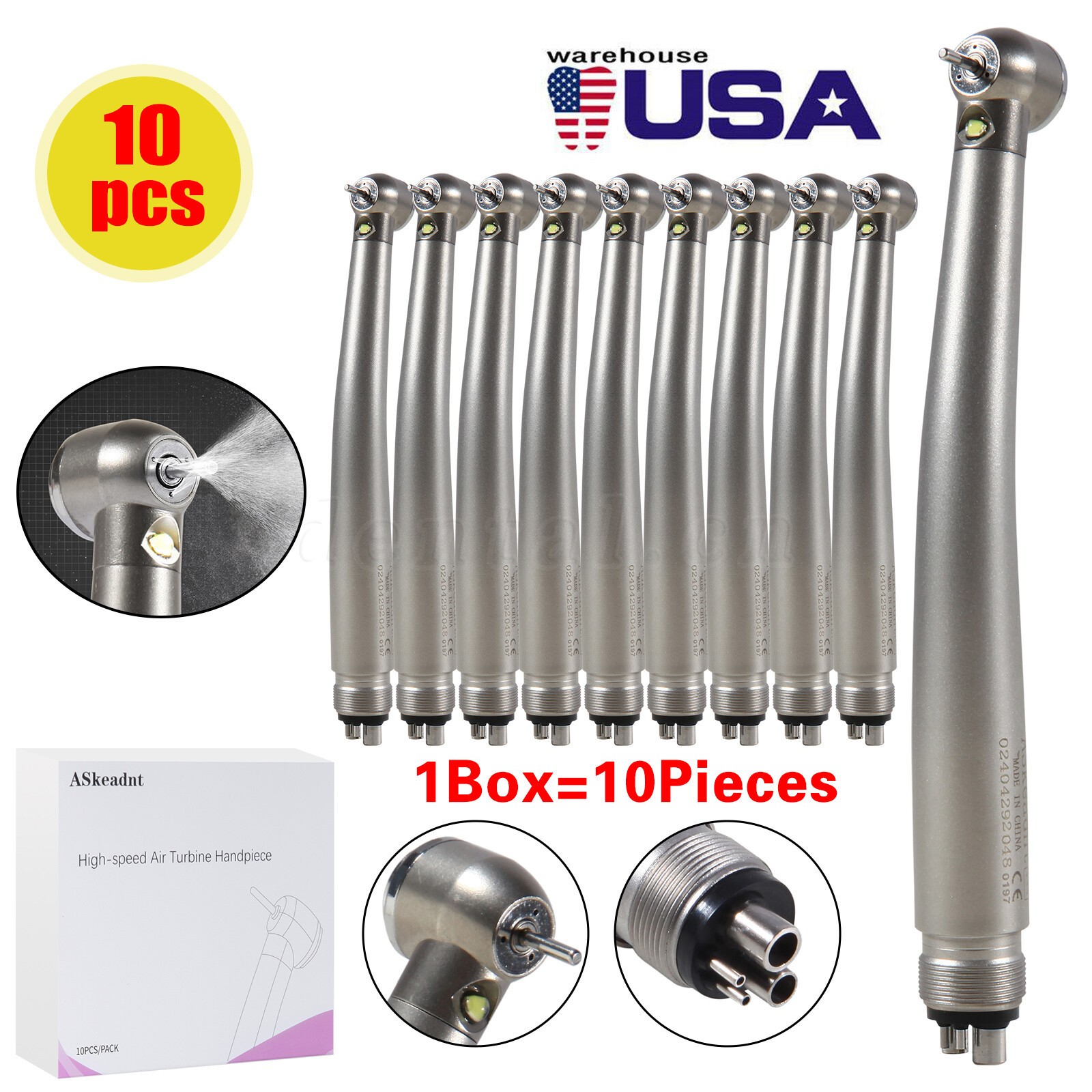 10 NSK Style Dental Hi Speed Handpiece Fiber Optic LED E-generator Turbine 4Hole