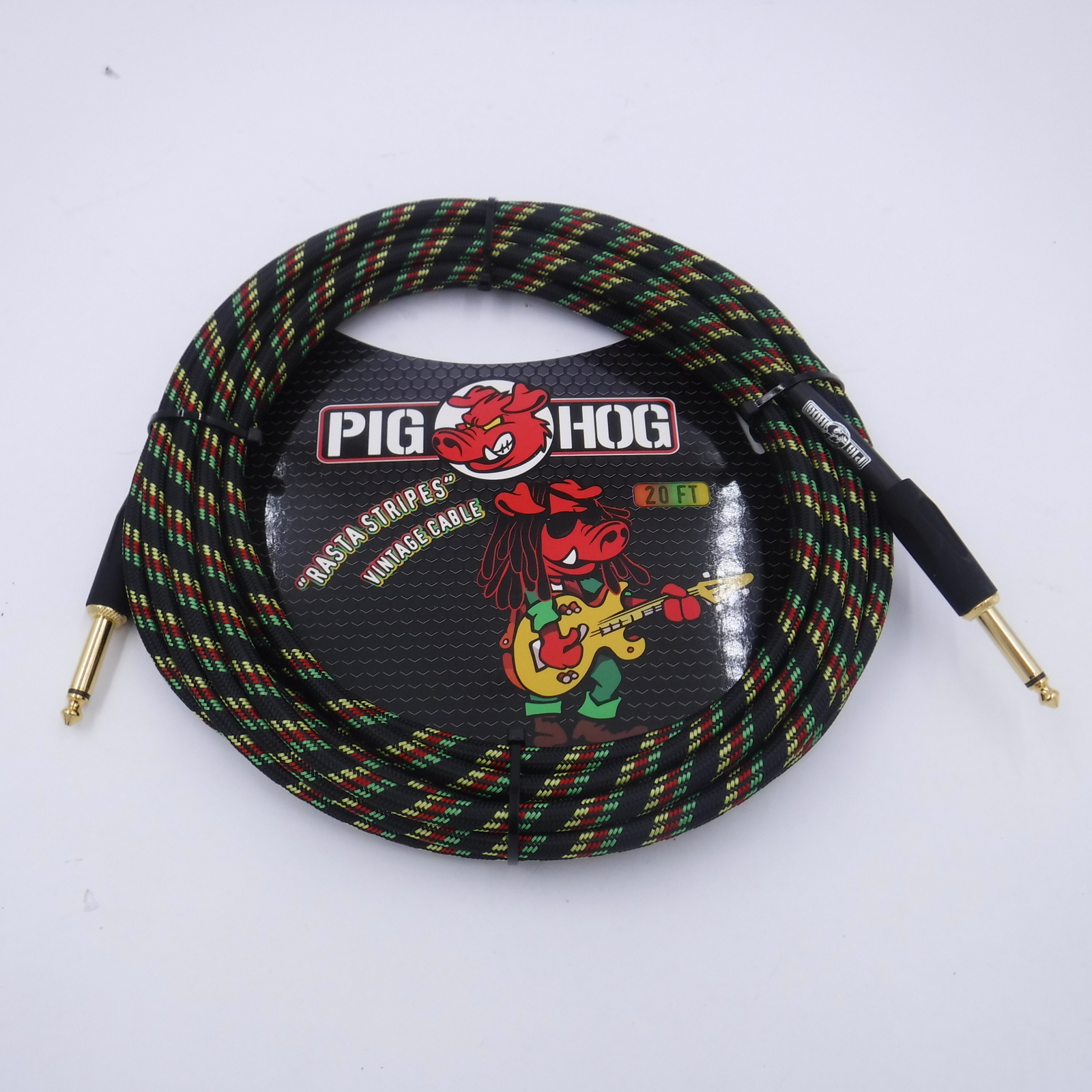20′ Pig Hog PCH20RA Rasta Stripes Woven Instrument Cable 1/4″Straight