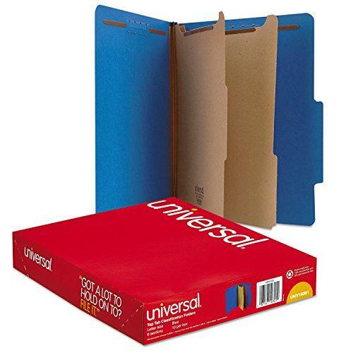 Universal Pressboard Classification Folders, Letter, Six-Section, Cobalt Blue,