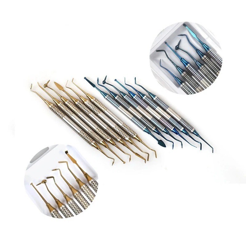 6Pcs Dental Resin Filling Spatula Titanium Plated Head Composite Instrument Kit