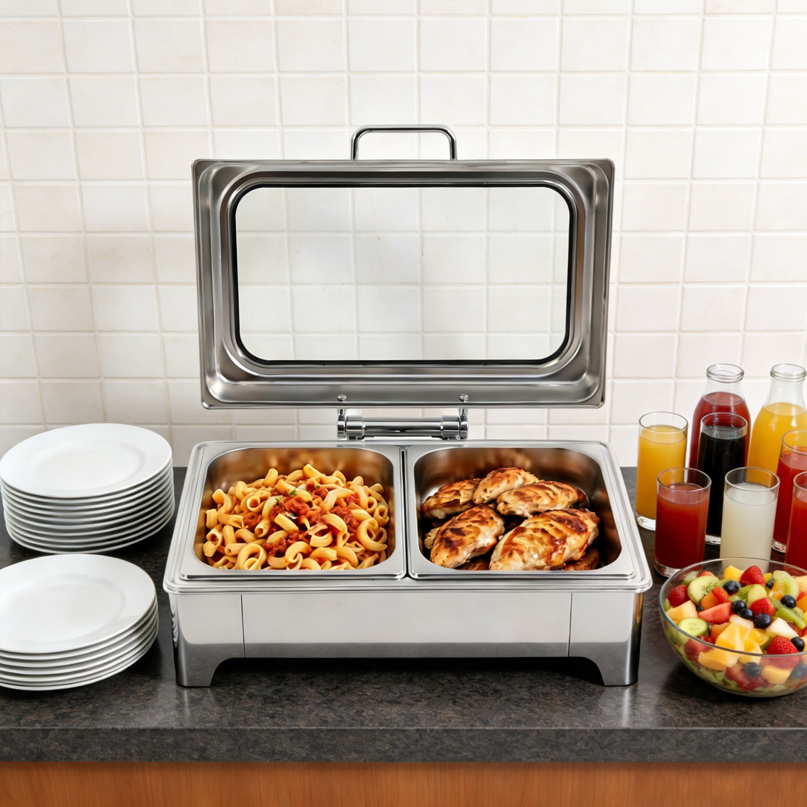 400W 9.5QT 2 Tray Stainless Steel Chafer Chafing Dish Catering Food Warmer Hotel