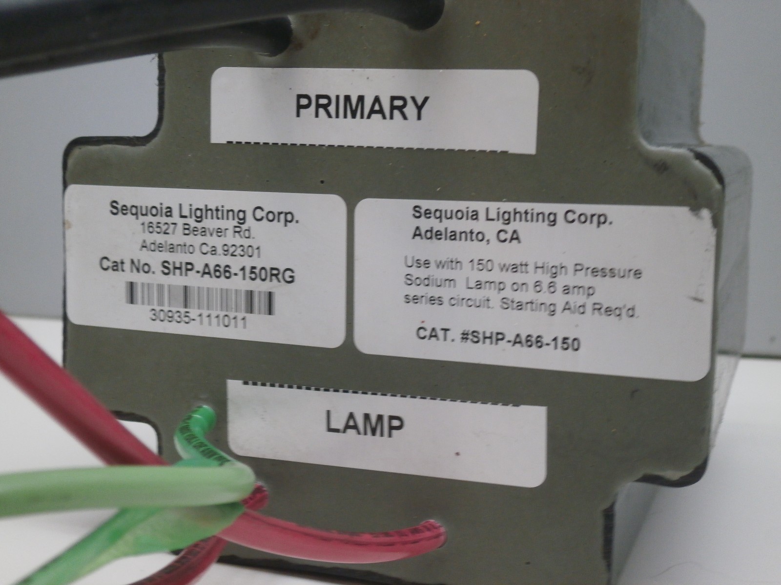 Sequoia SHP-A66-150RG Encapsulated 150-Watt High Pressure Sodium Ballast 6.6A