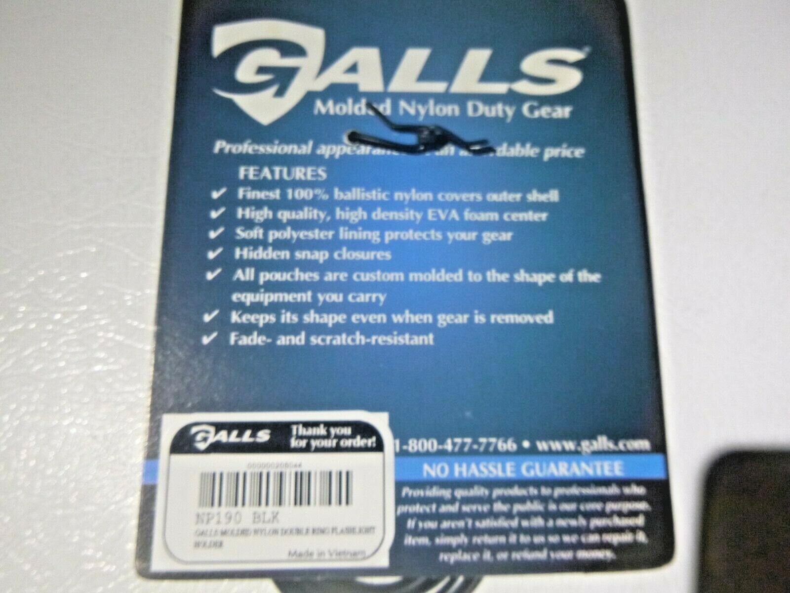 NEW Galls NP190 Black Molded Nylon Double Ring Flashlight Holder 1.5″ & 2″