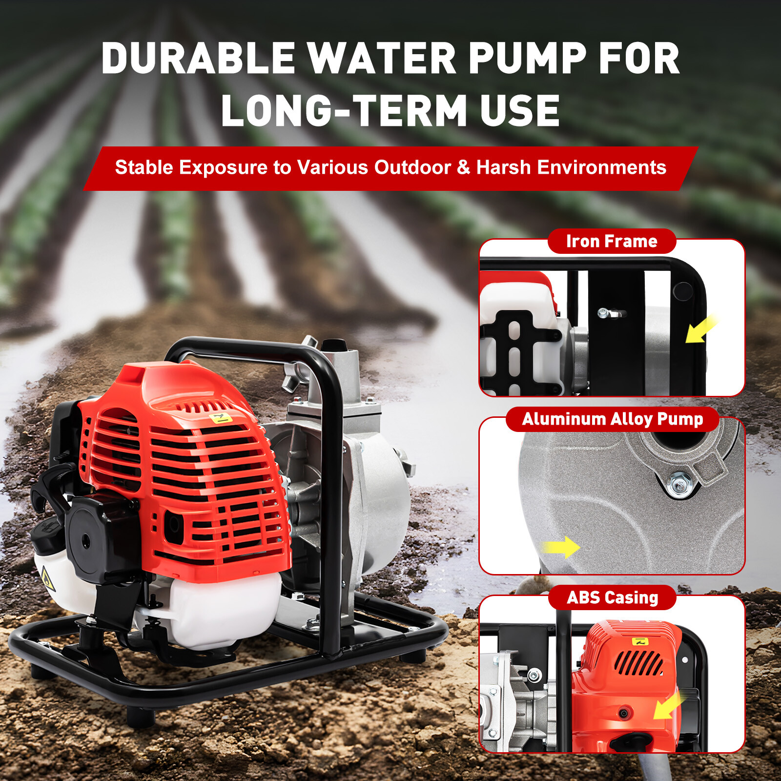 1.7 HP 1″ GAS POWER SEMI-TRASH WATER PUMP HIGH PRESSURE IRRIGATION TRANSFER PUMP