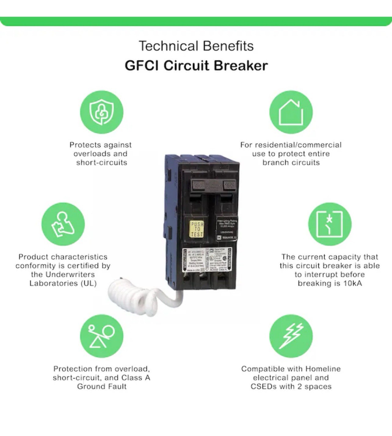 Square D Homeline 50A Two Pole Circuit Breaker & GFI HOM250GFIC