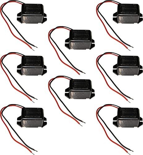 8 Pack 85dB Buzzer 3-6V DC with Wire Leads, 1.31″ x 0.70″ x 0.60″, Black